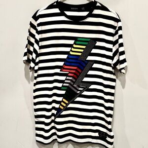 Hudson Outerwear Striped Black White Top with Rainbow Lightning Bolt & Studs NWT